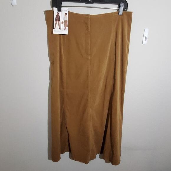 Vintage Y2K 90s Tan Vegan Suede tulip moleskin midi skirt plus size 14 New - Picture 3 of 7